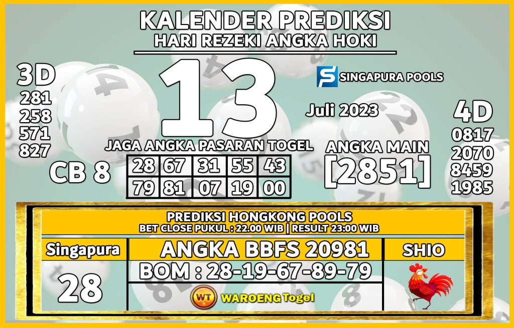 Prediksi Togel Bocoran SGP Kamis 13 Juli 2023