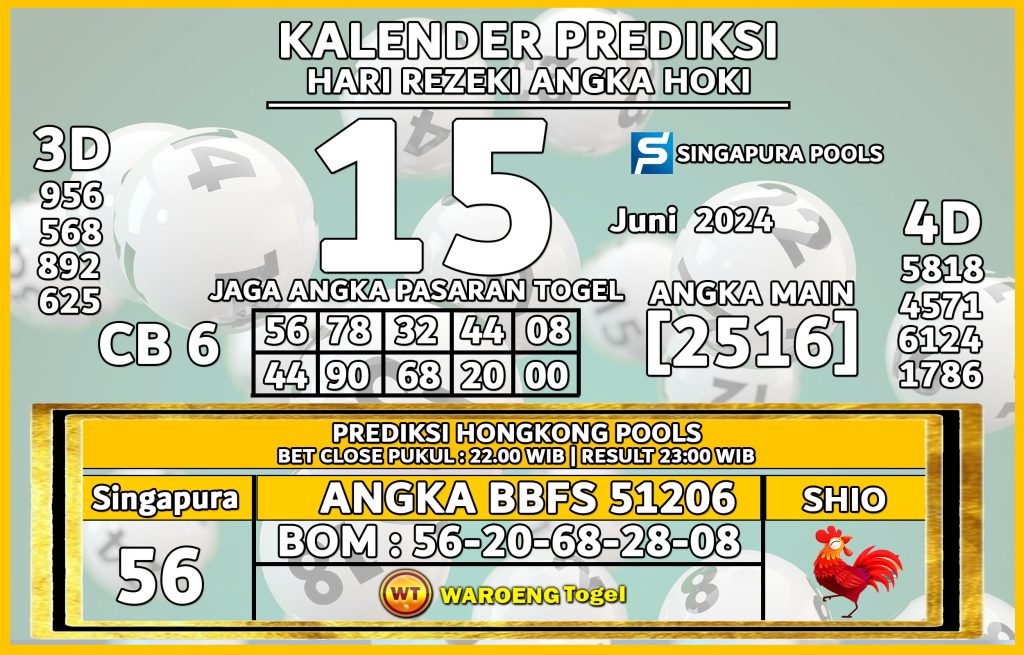 Prediksi Togel Bocoran SGP Sabtu 15 Juni 2024  