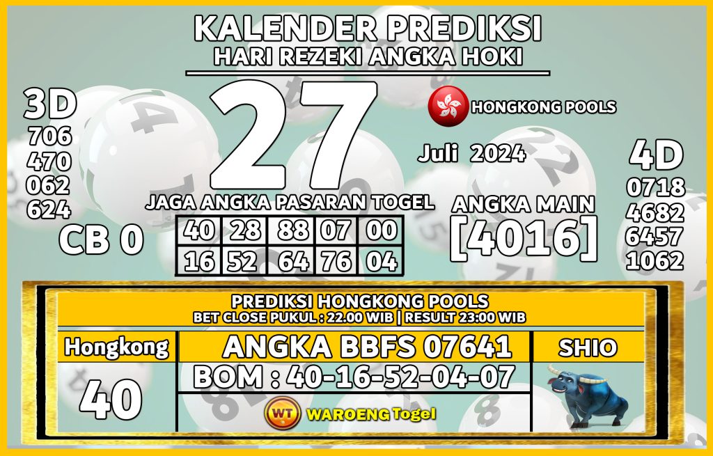 Prediksi Togel Bocoran HK Sabtu 27 Juli 2024