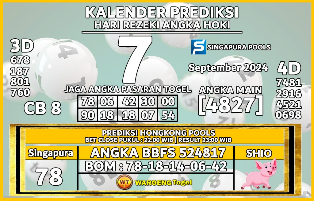 Prediksi Togel Bocoran SGP Sabtu 7 September 2024