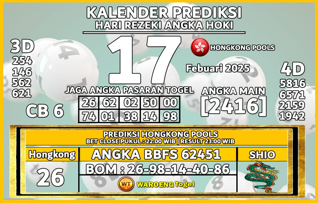 Prediksi Togel Bocoran HK Senin 17 Febuari 2025