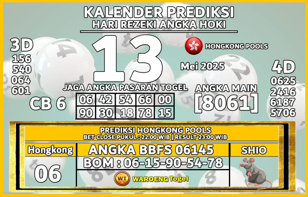 Prediksi Togel Bocoran HK Selasa 13 Mei 2025