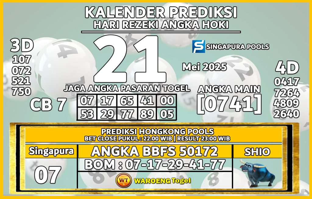 Prediksi Togel Bocoran SGP Rabu 21 Mei 2025