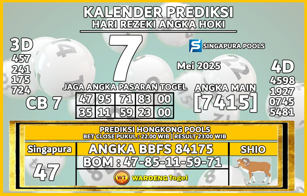 Prediksi Togel Bocoran SGP Rabu 7 Mei 2025