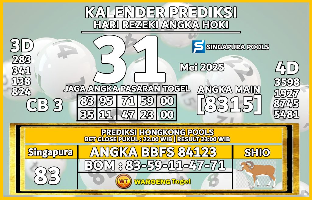 Prediksi Togel Bocoran SGP Sabtu 31 Mei 2025