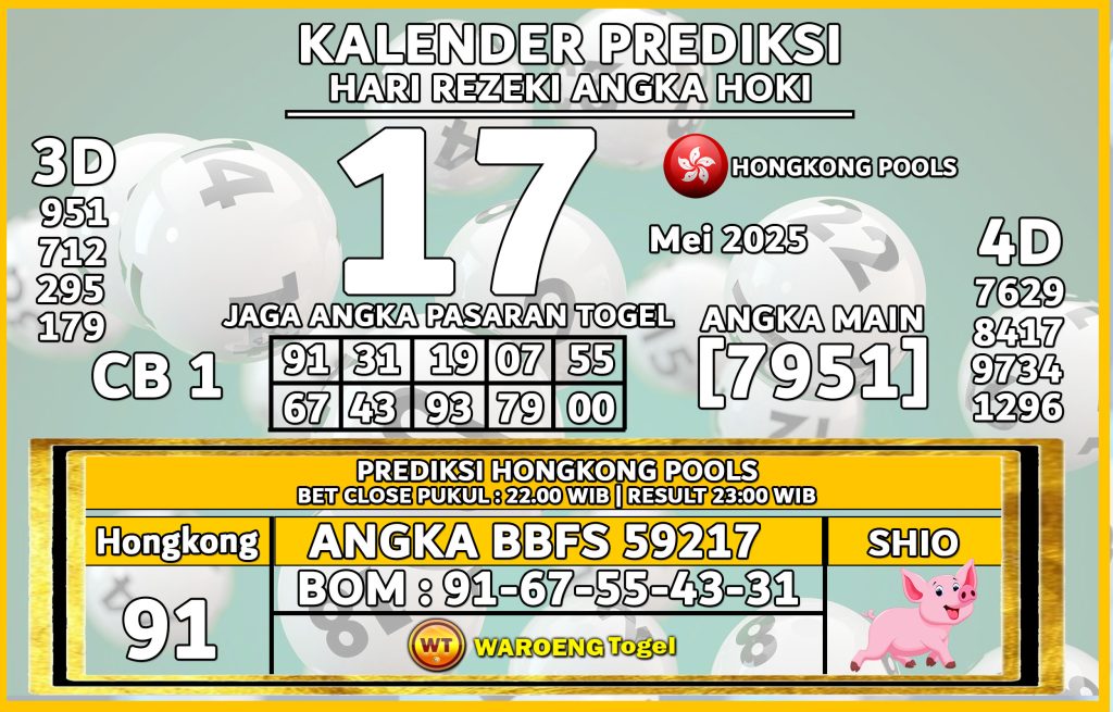 Prediksi Togel Bocoran HK Sabtu 17 Mei 2025