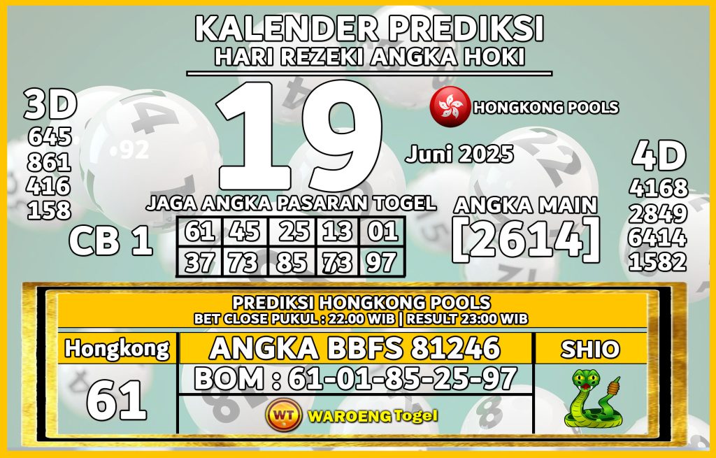 Prediksi Togel Bocoran HK Kamis 19 Juni 2025