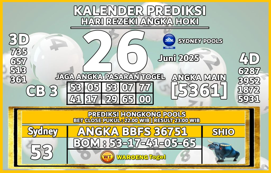 Prediksi Togel Bocoran SDY Kamis 26 Juni 2025
