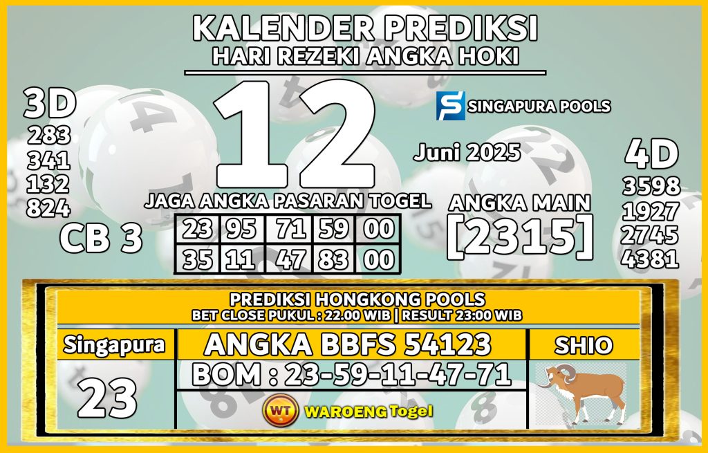 Prediksi Togel Bocoran SGP Kamis 12 Juni 2025