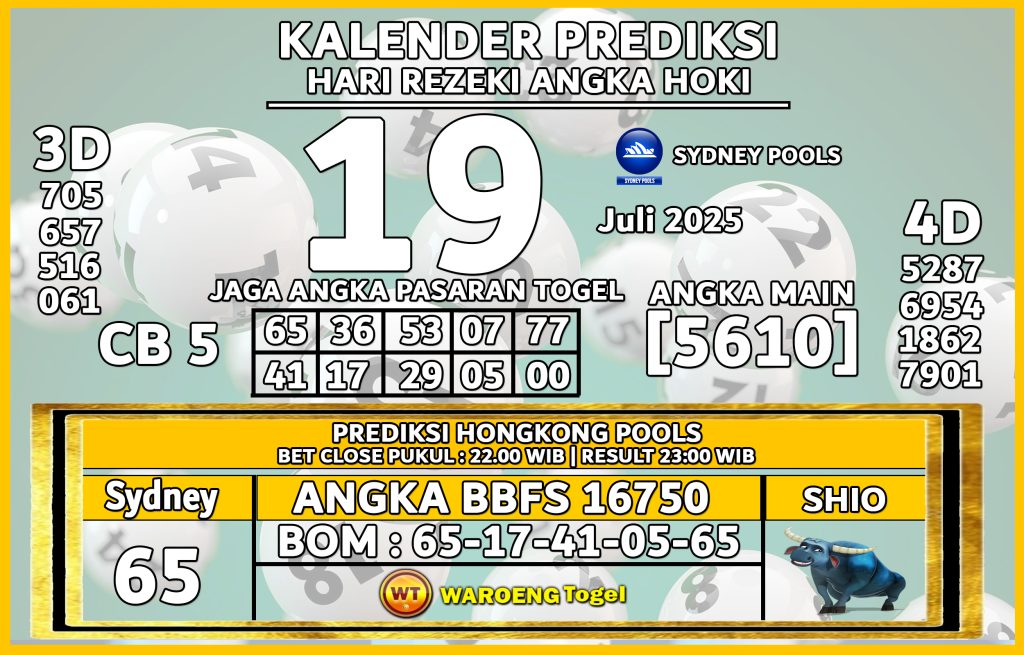 Prediksi Togel Bocoran SDY Sabtu 19 Juli 2025