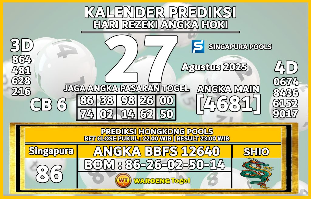 Prediksi Togel Bocoran SGP Rabu 27 Agustus 2025