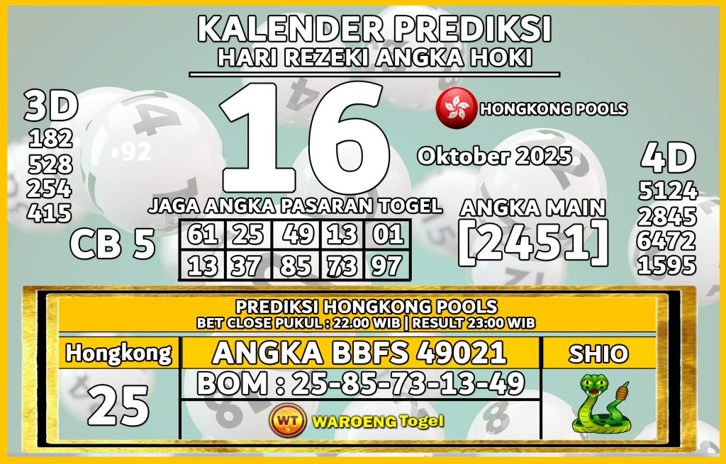 Prediksi Togel Bocoran HK Kamis 16 Oktober 2025