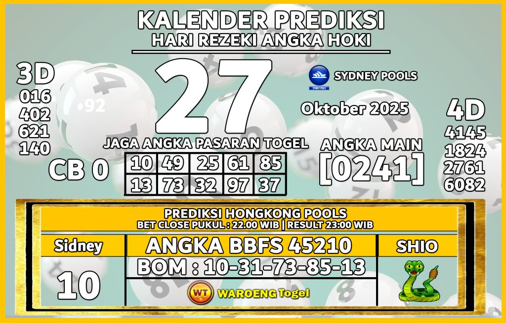 Prediksi Togel Bocoran SDY Senin 27 Oktober 2025