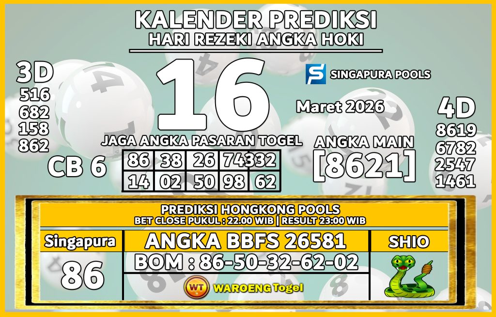 Prediksi Togel Bocoran SGP Senin 16 Maret 2026