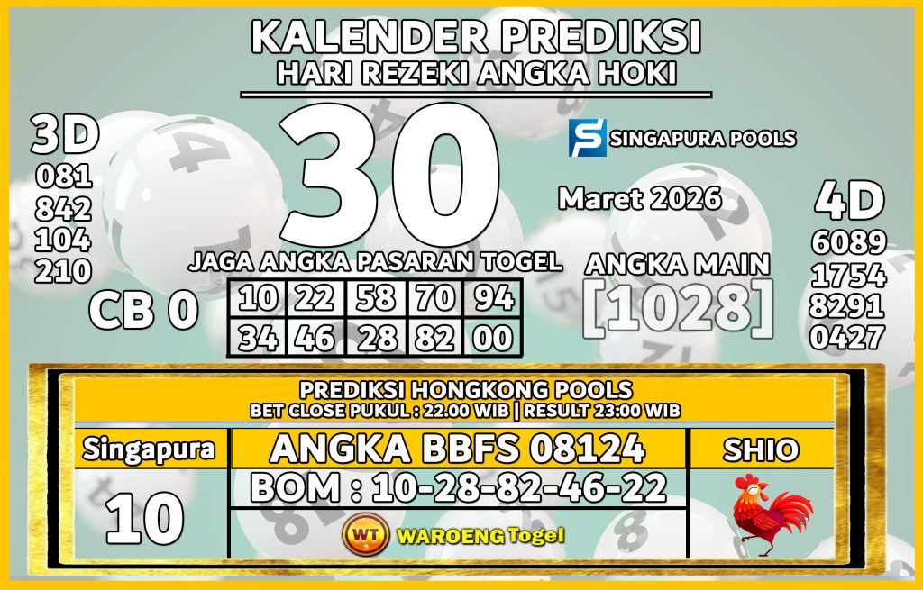 Prediksi Togel Bocoran SGP Senin 30 Maret 2026