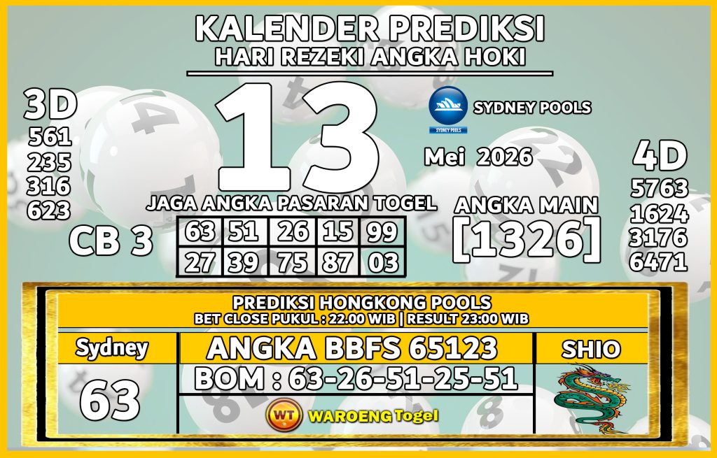 Prediksi Togel Bocoran SDY Rabu 13 Mei 2026