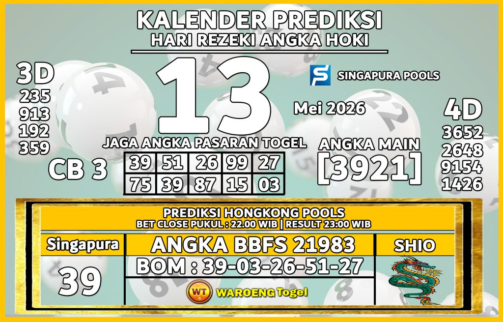Prediksi Togel Bocoran SGP Rabu 13 Mei 2026