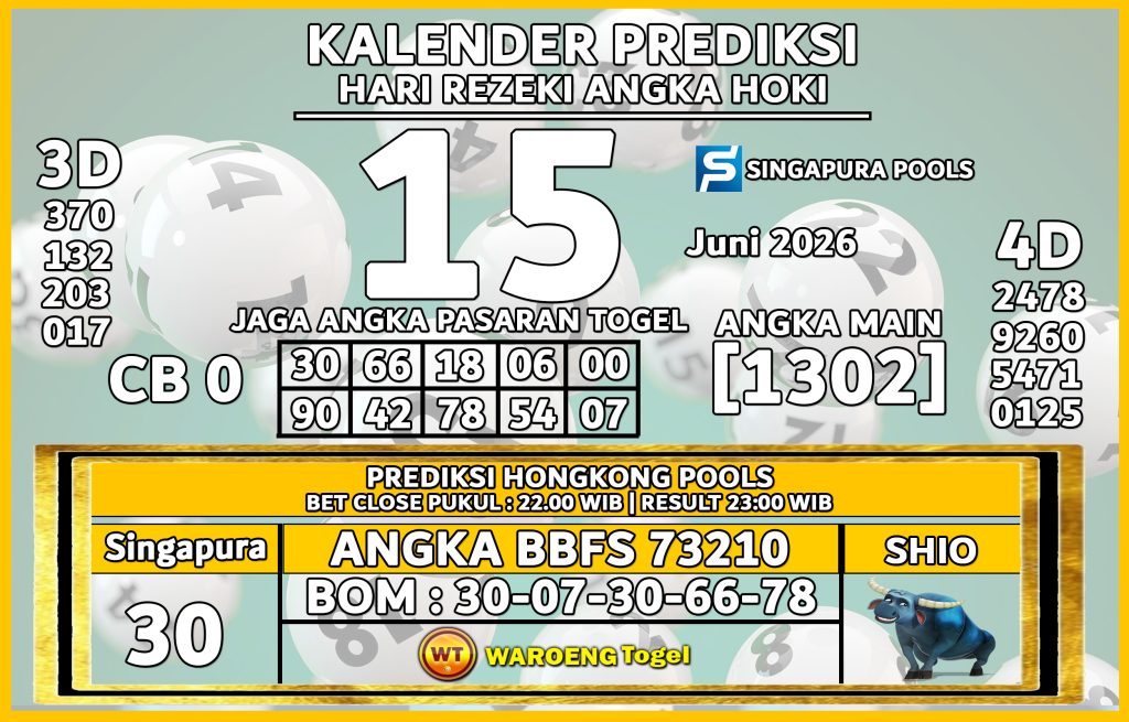 Prediksi Togel Bocoran SGP Senin 15 Juni 2026