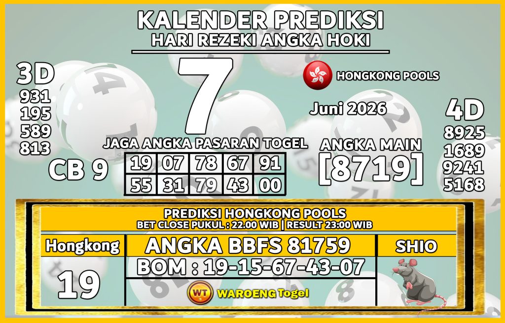 Prediksi Togel Bocoran HK Minggu 7 Juni 2026 
