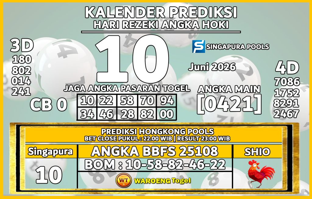 Prediksi Togel Bocoran SGP Rabu 10 Juni 2026
