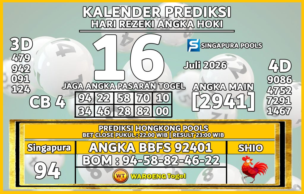 Prediksi Togel Bocoran SGP Kamis 16 Juli 2026