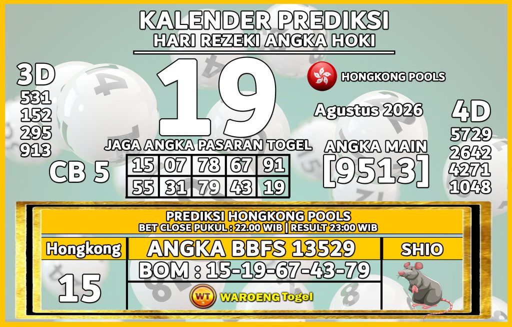 Prediksi Togel Bocoran HK Rabu 19 Agustus 2026