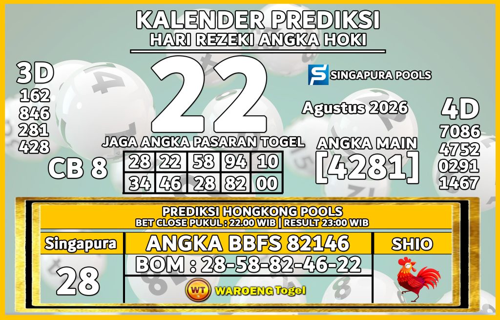 Prediksi Togel Bocoran SGP Sabtu 22 Agustus 2026