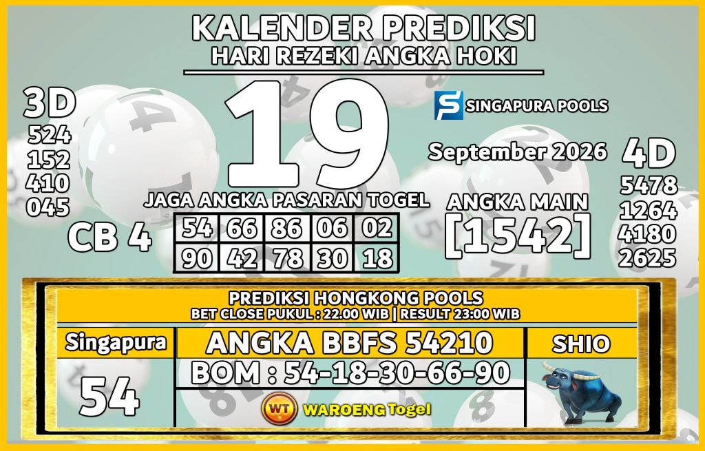 Prediksi Togel Bocoran SGP Sabtu 19 September 2026